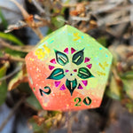 'Beyond the Grave' Skull Handmade Resin Chunky Orange Green Glitter Handpainted Polyhedral Gaming Dice D20