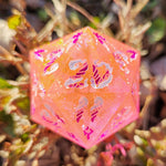 ‘Blushing Bride' Handmade Resin Glittery Pink Handpainted Fantasy TTRPG 30MM Polyhedral Gaming Dice D20 Chonk