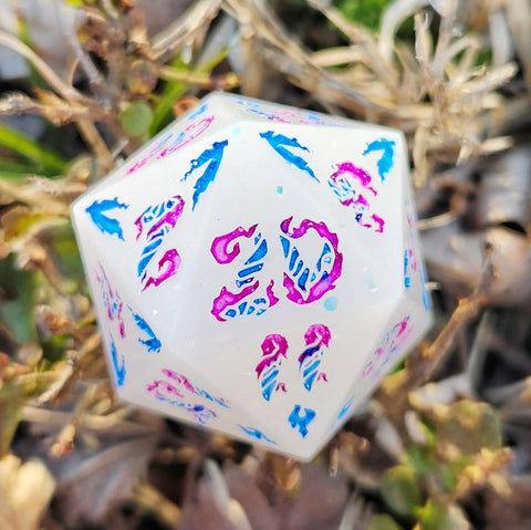 'Sweet Dreams (Are Made of This)' Handmade Resin Glow in the Dark Opalescent Handpainted Fantasy TTRPG 30MM Polyhedral Gaming Dice D20 Chonk