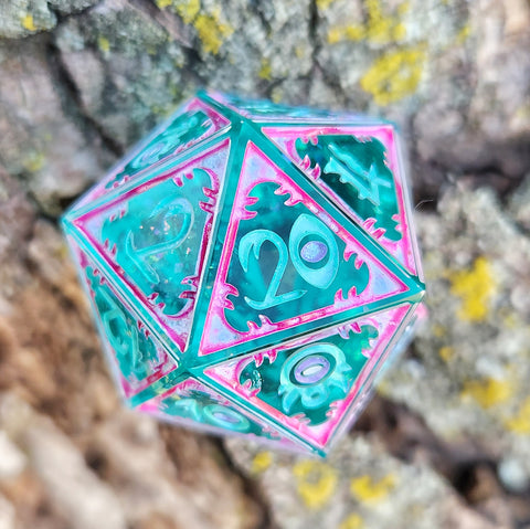 'Eldritch Princess' Handmade Resin Shimmery Teal Handpainted Fantasy TTRPG Mimic Inspired 30MM Polyhedral Gaming Dice D20 Chonk