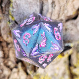 'Bejeweled Wings' Handmade Resin Shimmery Colorshifting Blue Purple Handpainted Fantasy TTRPG 30MM Polyhedral Gaming Dice D20 Chonk