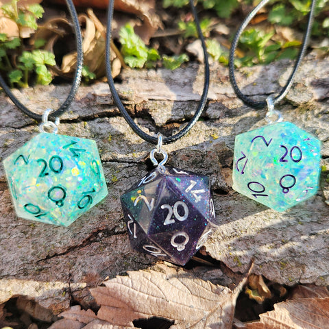 Blue Colorshifting Handmade Resin Half D20 TTRPG Polyhedral Gaming Dice Pendant Necklace