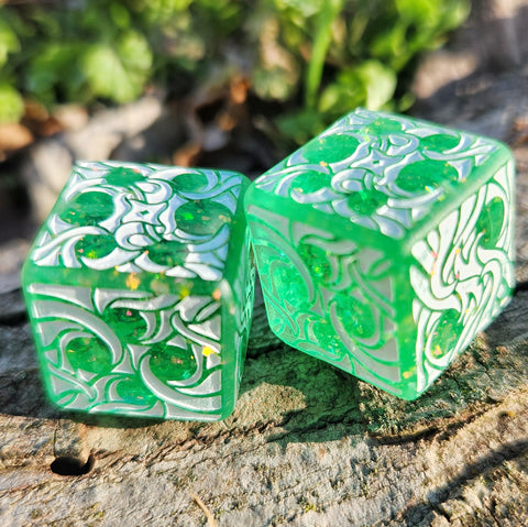 'Making Waves' Vibrant Green Handpainted Handmade Resin Pipped Oversized D6 Polyhedral Gaming Dice
