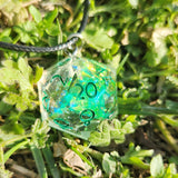Green Mylar Handmade Resin Half D20 TTRPG Polyhedral Gaming Dice Pendant Necklace