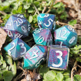 'Tiny Painted Canvases' Handmade Resin 7-Piece Painted Inserts Polyhedral Gaming Dice Set