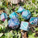 'Tiny Painted Canvases' Handmade Resin 7-Piece Painted Inserts Polyhedral Gaming Dice Set