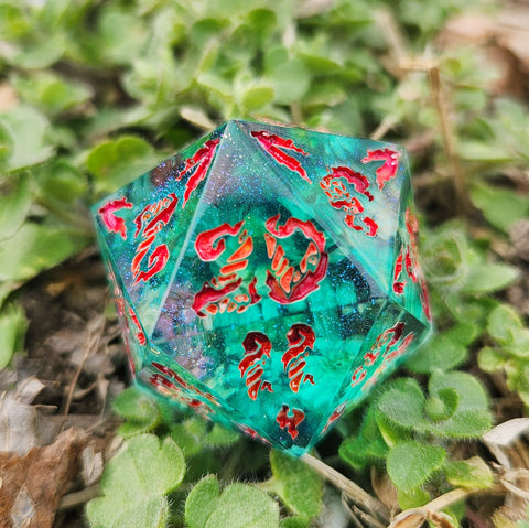 'Secret Garden' Handmade Resin Shimmery Real Flowers Handpainted Fantasy TTRPG 30MM Polyhedral Gaming Dice D20 Chonk