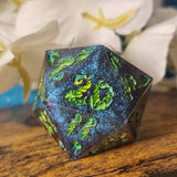 'Bejeweled Wings' Variant Handmade Resin Shimmery Colorshifting Blue Purple Handpainted Fantasy TTRPG 30MM Polyhedral Gaming Dice D20 Chonk