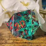 'Secret Garden' Handmade Resin Shimmery Real Flowers Handpainted Fantasy TTRPG 30MM Polyhedral Gaming Dice D20 Chonk