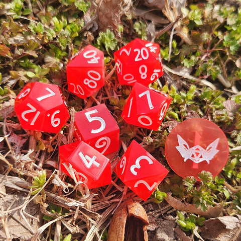 'Fruit Punch' Thermochromic Colorchanging Red/Orange Handmade Resin 8-Piece Polyhedral Gaming Dice Set TTRPG