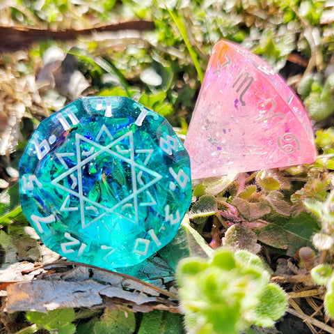'Polished Rainbow Diamonds' Handmade Resin Mylar Zodiac D12 TTRPG Polyhedral Gaming Dice