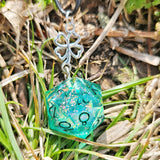 'Lucky 20' Colorshifting Green Handmade Resin Half D20 TTRPG Polyhedral Gaming Dice Pendant Necklace