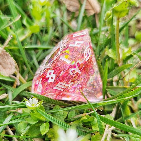 'Strawberry Rainbow Diamond' Handmade Resin Mylar Zodiac D12 TTRPG Polyhedral Gaming Dice