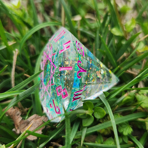 'Watermelon Rainbow Diamond' Handmade Resin Mylar Zodiac D12 TTRPG Polyhedral Gaming Dice