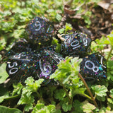 'FAE-nxiety’ Glittery Colorshifting Flakes Handmade Resin Sharp Edge TTRPG 7-Piece Polyhedral Gaming Dice Set