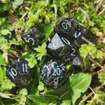 'FAE-nxiety’ Glittery Colorshifting Flakes Handmade Resin Sharp Edge TTRPG 7-Piece Polyhedral Gaming Dice Set