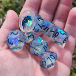 'Moon Kissed’ Variant Handmade Resin Rainbow Mylar TTRPG Frosted 8-Piece Polyhedral Gaming Dice Set