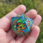 'Rainforest Fae Wings' Handmade Resin Shimmery Handpainted Fantasy TTRPG 30MM Polyhedral Gaming Dice D20 Chonk