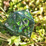 'Bejeweled Wings' Variant Handmade Resin Shimmery Colorshifting Flakes Blue Green Handpainted Fantasy TTRPG 30MM Polyhedral Gaming Dice D20 Chonk