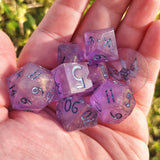 'Almost Royalty' Semi-Opaque Purple with Gold Shimmer Handmade Resin 8-Piece Polyhedral Gaming Dice Set TTRPG