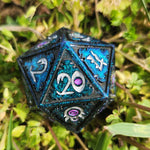 'Unexpected Alignment' Handmade Resin Shimmery Teal Green Blue Handpainted TTRPG Mimic Inspired 30MM Polyhedral Gaming Dice D20 Chonk