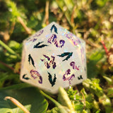 'Wings of the Winter Court' Glow in the Dark Frosted Handmade Resin Rainbow Mylar TTRPG 30MM Polyhedral Gaming Dice D20 Chonk