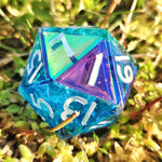 ‘Fairy Glass’ Handmade Resin Stained Glass Holographic Style 30mm D20 Polyhedral Gaming Dice Chonk