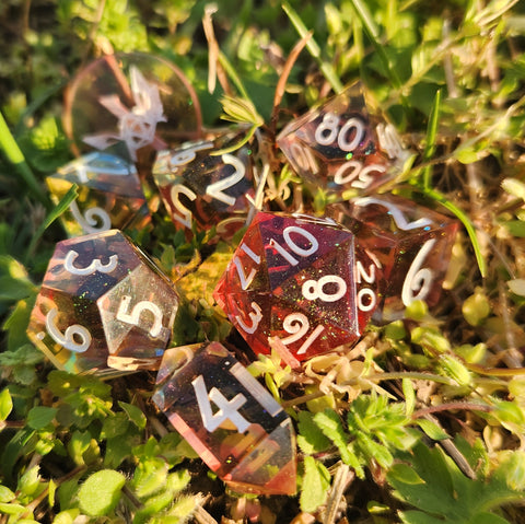 'Primary Shimmer' Translucent Shimmery Primary Colors Handmade Resin 8-Piece Polyhedral Gaming Dice Set TTRPG