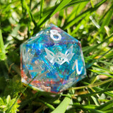 'Spring Colored Glass’ Handmade Resin Stained Glass Style Rainbow Mylar 30mm Polyhedral Gaming D20 Dice Chonk