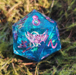'Through Teal Colored Glass’ Handmade 30mm D20 Dice