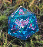 'Through Teal Colored Glass’ Handmade 30mm D20 Dice