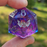 'Energy Dispersal’ Blue Purple Shimmery Handmade 30mm D20 Gaming Dice