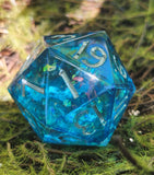 'Through Teal Colored Glass’ Variant Handmade 30mm D20 Dice