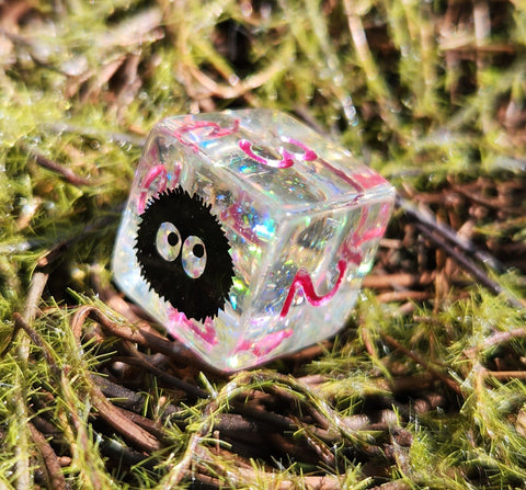 Soot Creature Anime Inspired Opalescent Flakes Handmade Resin D6 Gaming Dice
