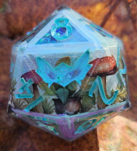 'Flowers & Fairy Circles’ Handmade Shimmery Cottagecore 30mm D20 Dice