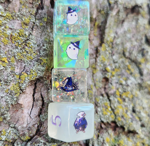 'White Opal Witch' Variant Designs Handmade D6 Gaming Dice