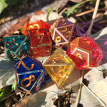 'Rainbow Glass’ Handmade Resin Painted Insert Polyhedral Gaming Dice Set