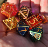 'Rainbow Glass’ Handmade Resin Painted Insert Polyhedral Gaming Dice Set