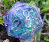 Night Flight Cottagecore Inspired Shimmery Pastel Feather & Luna Moth Handmade Resin 30mm D20 Dice Chonk