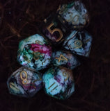 Planetary Surface Glow in the Dark Handmade Resin Polyhedral Gaming Dice Set