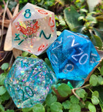 Purified Handmade Resin OOAK Sharp Edge Shimmery Translucent Blue Individual TTRPG D20 Polyhedral Gaming Dice