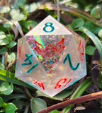 Frosted Fairy Lights Dual Ink Handmade Resin TTRPG OOAK Sharp Edge D20 Polyhedral Gaming Dice