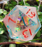 Frosted Fairy Lights Dual Ink Handmade Resin TTRPG OOAK Sharp Edge D20 Polyhedral Gaming Dice