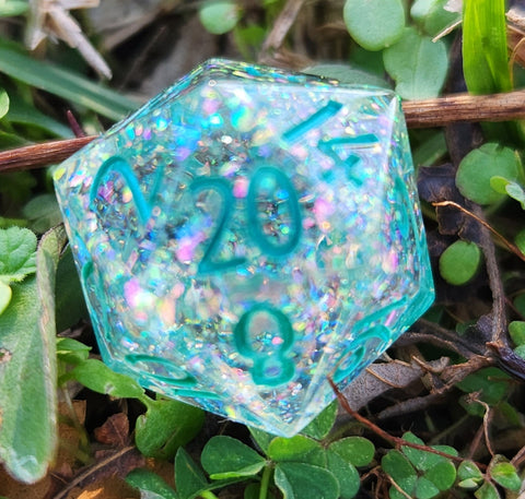 Fairy Lights Variant Opalescent Clear Rainbow Shimmer Handmade Resin TTRPG Polyhedral Gaming Dice D20