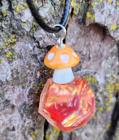Magic Mushroom Wizard Flame Sharp Edge Frosted Handmade Resin D12 Gaming Dice Pendant Necklace