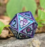 'Questionable Alignment' Handmade Resin Shimmery Colorshifting Purple Pink Blue Handpainted TTRPG Mimic Inspired 30MM Polyhedral Gaming Dice D20 Chonk