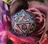 'Questionable Alignment' Handmade Resin Shimmery Colorshifting Purple Pink Blue Handpainted TTRPG Mimic Inspired 30MM Polyhedral Gaming Dice D20 Chonk