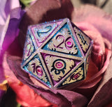 'Questionable Alignment' Handmade Resin Shimmery Colorshifting Purple Pink Blue Handpainted TTRPG Mimic Inspired 30MM Polyhedral Gaming Dice D20 Chonk