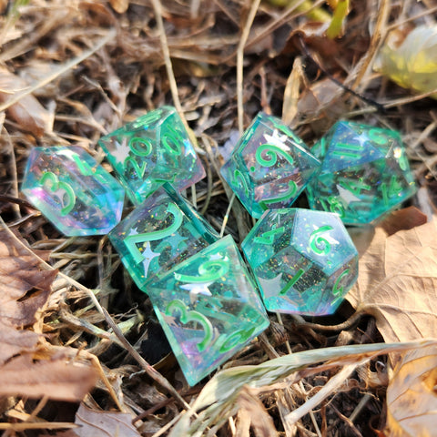 'Across the Universe' 7-Piece Stained Glass Style Handmade Resin Galaxy Star Polyhedral Gaming Dice Set