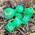 'Toxic' Neon Glow in the Dark Handmade Resin TTRPG Polyhedral Gaming Dice Set